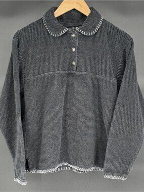 Vintage Alps Women's Collared Button Pullover Sweater M Gray Made In USA Outdoor